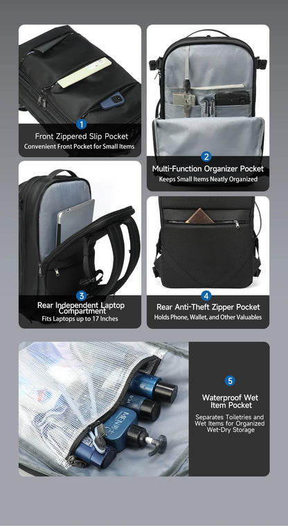 Tigernu Vacuum Compression Backpacks Men Travel Backpack Expandable USB Bag Large Capacity 17 Laptop Bags For Schoo Cabin Bags