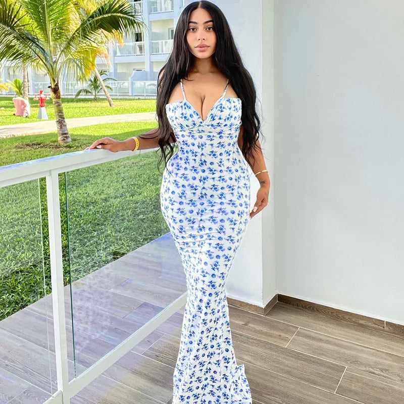 Women Elegant Floral Beach Vacation Long Summer Dress