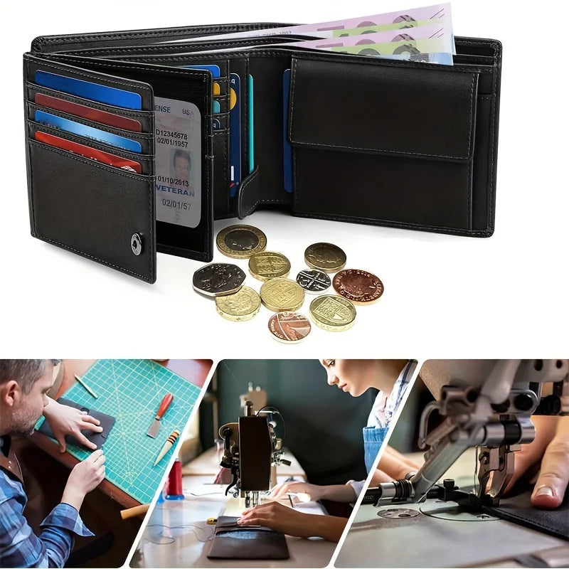 YATBEST Men's Wallet RFID Anti-Theft Brush Loose Leaf Three Fold Wallet Large Capacity With Zero Money Bag Credit Card Bag