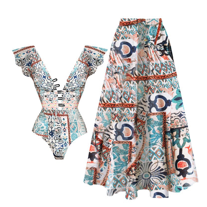 Women Swimsuit with Skirt Beachwear