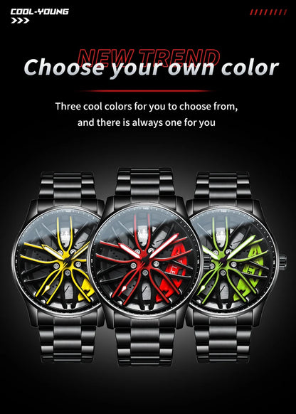 OLEVS Wheel Men's Luxury Watch Waterproof Rotary Sport Car Rim Man Watch High Quality Fashion Best Selling Quartz Men's Watches