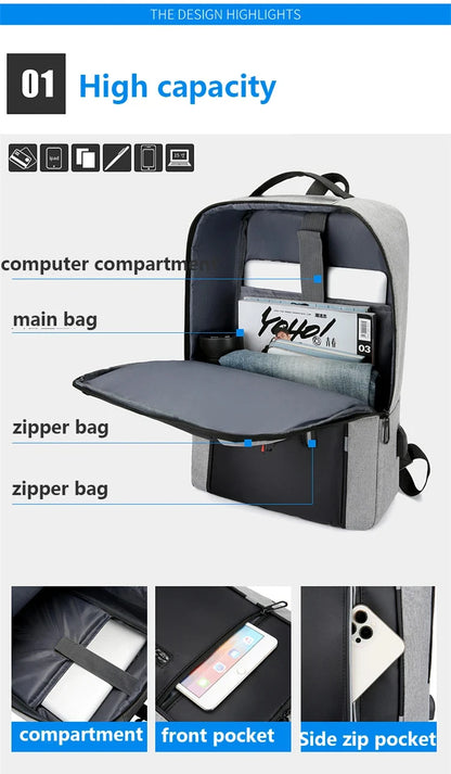 Waterproof Oxford Laptop Backpack for Men 15.6 Inch USB Charging Business Travel School Backpack High Capacity