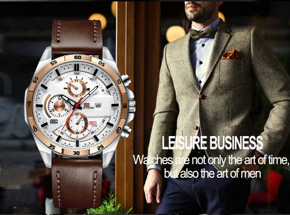 Black Leather Watch Top Brand Motorsport Series 46mm Large Military Style Quartz Movement Decorative Calendar Watch reloj hombre