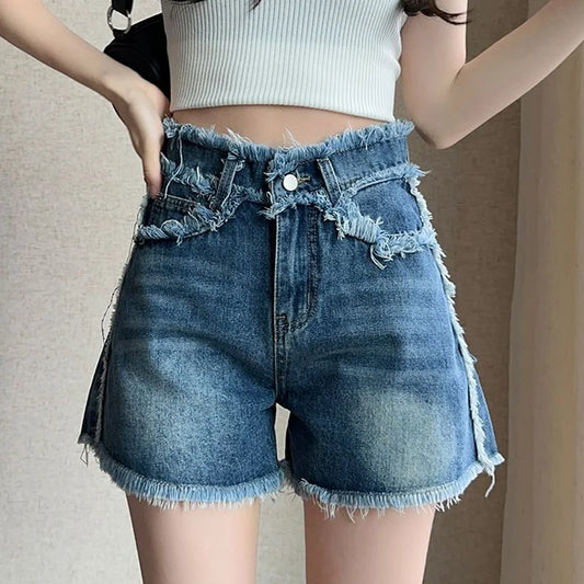 2025 Popular Women Casual Jeans Shorts Female New Cuffs Vogue Cute high Waisted Jeans Girls A-line Design Sense Baggy Hot Pants
