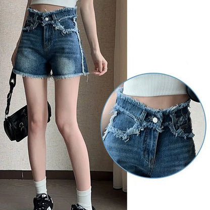 2025 Popular Women Casual Jeans Shorts Female New Cuffs Vogue Cute high Waisted Jeans Girls A-line Design Sense Baggy Hot Pants