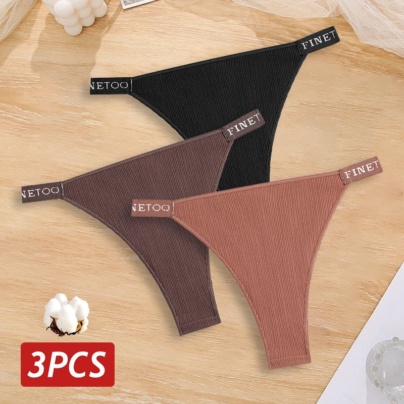 New 3Pcs/Set Cotton Brazilian Panties For Women Sexy Low-Waist Bikini Underwear Sets Solid Color Breathable Intimates Lingerie
