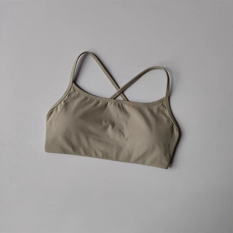 Women's Solid Color Fitness Bra Soft Cross Back Gym Sports Top with Chest Pad Push-Up Yoga Vest Sport Bra Yoga Gym Crop Top