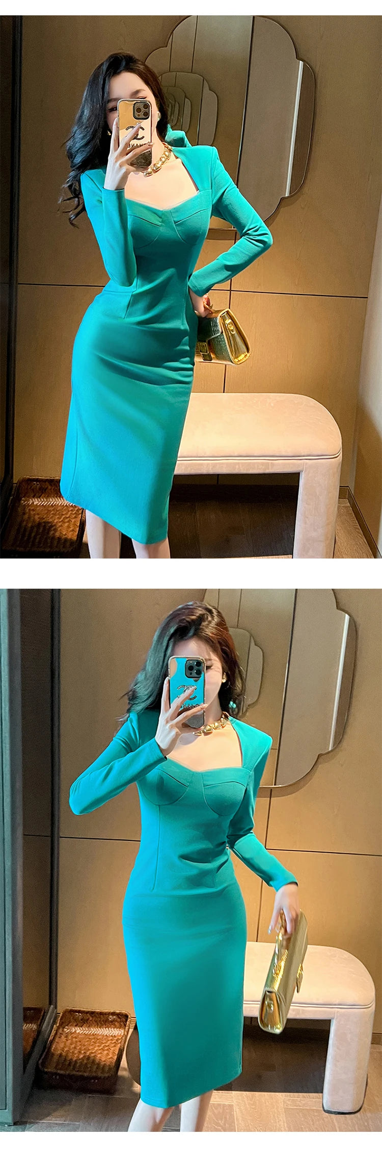 French Elegant Dress for Women High Quality Celebrity Long Sleeve Bodycon Robe Female Party Business OL Vestidos Banquet Clothes