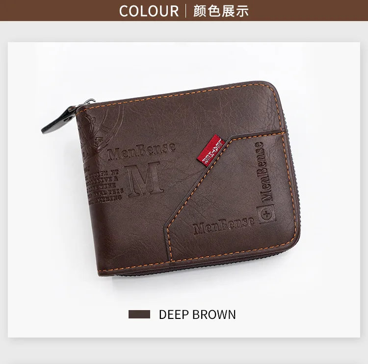 Men's Wallet Made of PU Wax Oil Skin Purse for Men Coin Purse Short Male Card Holder Wallets Zipper Around Money Coin Purse