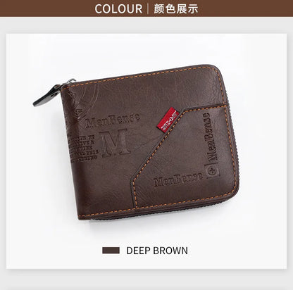 Men's Wallet Made of PU Wax Oil Skin Purse for Men Coin Purse Short Male Card Holder Wallets Zipper Around Money Coin Purse