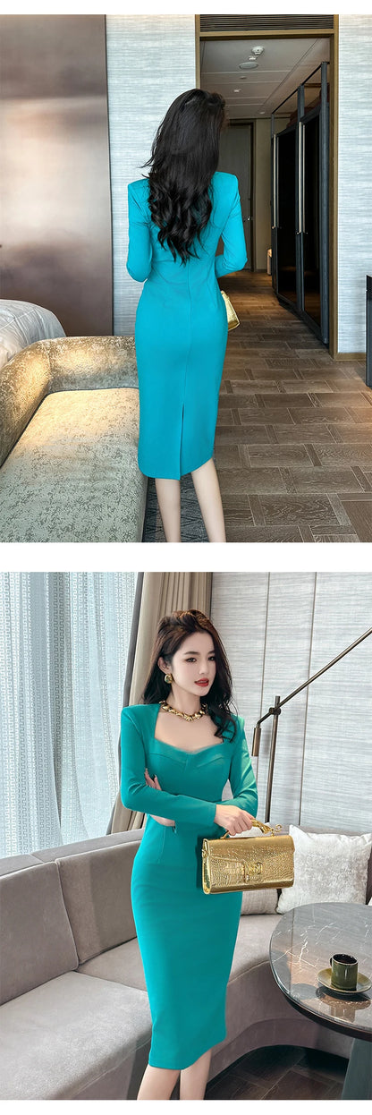 French Elegant Dress for Women High Quality Celebrity Long Sleeve Bodycon Robe Female Party Business OL Vestidos Banquet Clothes