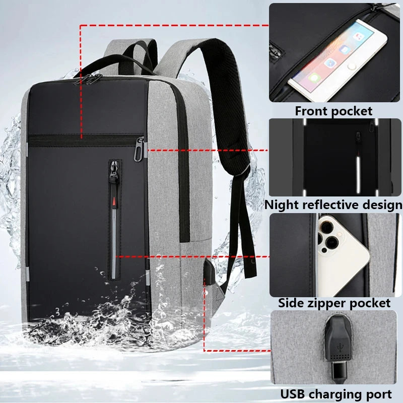 Waterproof Oxford Laptop Backpack for Men 15.6 Inch USB Charging Business Travel School Backpack High Capacity