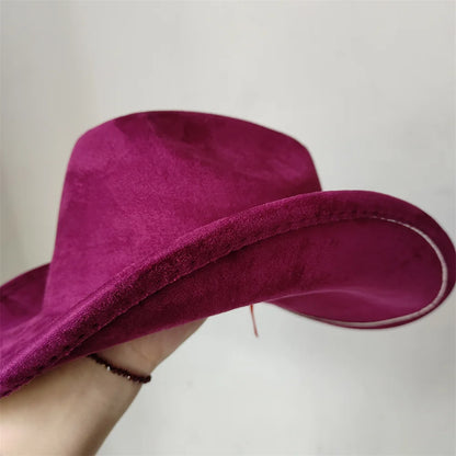 Cow Head Belt Suede Leather 7.5CM Western Cowboy Fedora Hat Women's Men's Church Jazz Hat Fashion Travel Party Hat Denim Hat