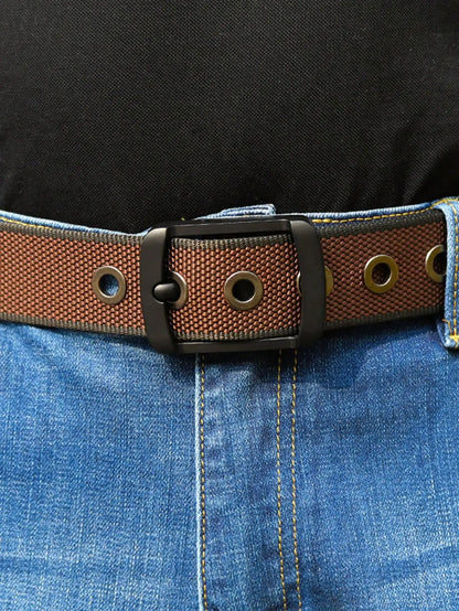 Thick double-sided nylon belt, men's casual needle buckle canvas belt, versatile workwear, jeans, pants strap, trendy