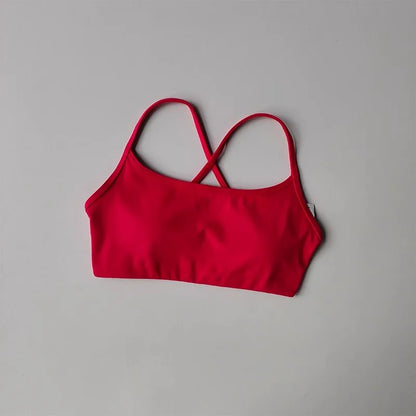 Women's Solid Color Fitness Bra Soft Cross Back Gym Sports Top with Chest Pad Push-Up Yoga Vest Sport Bra Yoga Gym Crop Top