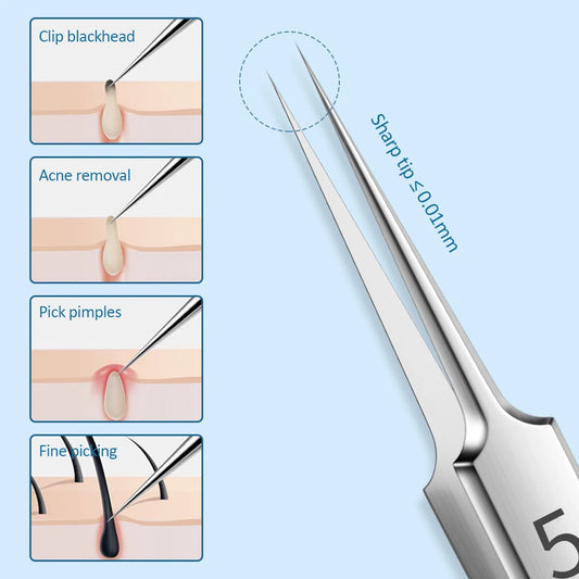 3Pcs Stainless Steel Splinter Acne Clip Cell Tweezer Blackhead Clip Pimple Pin Beauty Set Face Acne Removal Acne Needle Tools