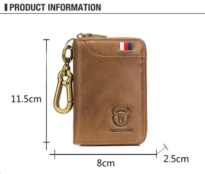BULLCAPTAIN Genuine Leather Men's Key Card Bag High-quality Multi-function Key Box Car Key Chain Wallet Mini Card Bag Key Clip