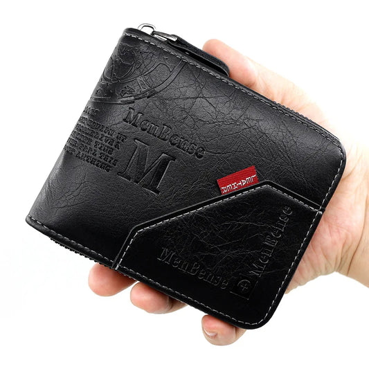 Men's Wallet Made of PU Wax Oil Skin Purse for Men Coin Purse Short Male Card Holder Wallets Zipper Around Money Coin Purse