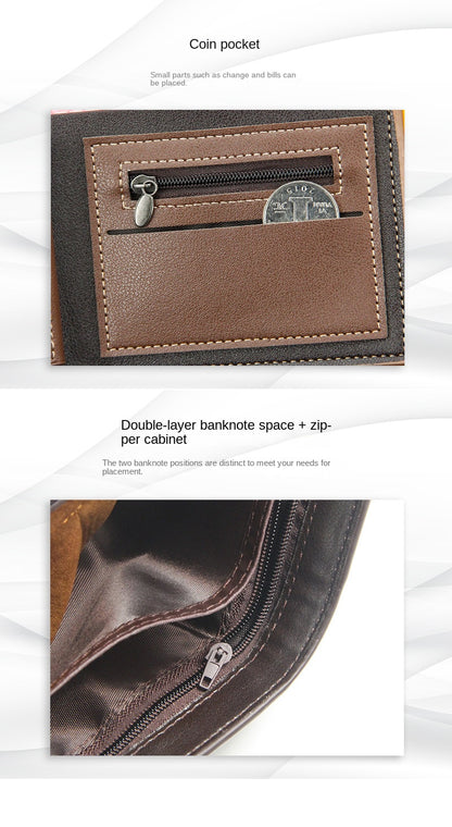 New Men's Wallet Short Cross Section Youth Tri-fold Wallet Stitching Business Multi-card Zipper Coin Purse Wallet Passport Cover