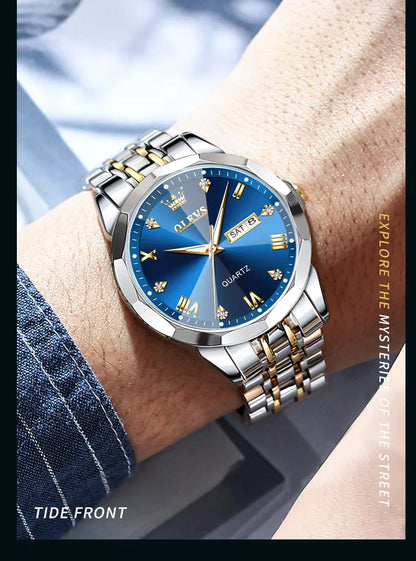 OLEVS New Watch for Men Original Quartz Waterproof Male Wristwatch Gold Stainless Steel Strap High-end Luxury Man Watch Clock