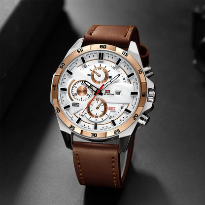 Black Leather Watch Top Brand Motorsport Series 46mm Large Military Style Quartz Movement Decorative Calendar Watch reloj hombre