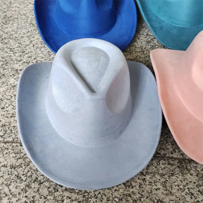 Cow Head Belt Suede Leather 7.5CM Western Cowboy Fedora Hat Women's Men's Church Jazz Hat Fashion Travel Party Hat Denim Hat