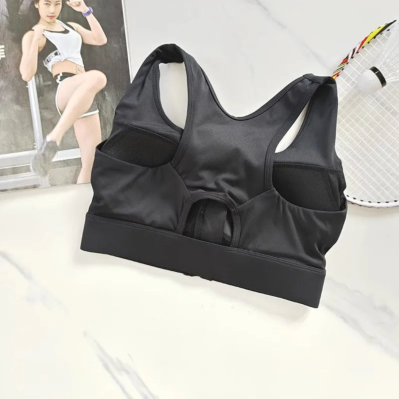 Women's High Impact Front Zipper Sports Bra Shockproof Quick Dry Yoga Top Running Vest Fitness Adjust Gym Underwear