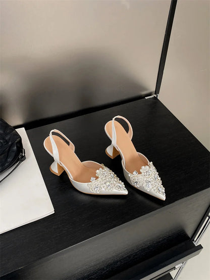 Liyke Spring Summer Fashion Crystal Rhinestone Women Pumps Sexy Pointed Toe Red High Heels Party Wedding Prom Shoe Sandal Female