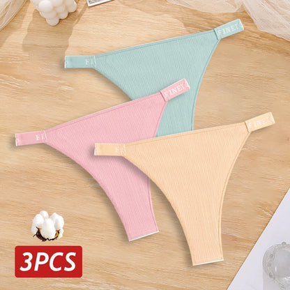 New 3Pcs/Set Cotton Brazilian Panties For Women Sexy Low-Waist Bikini Underwear Sets Solid Color Breathable Intimates Lingerie