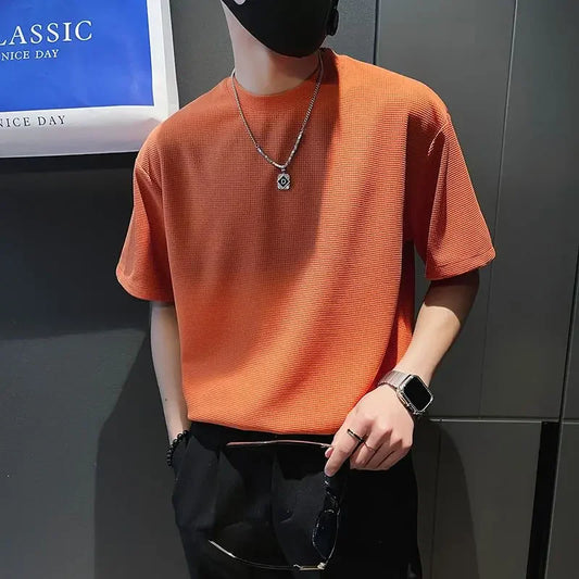 High Quality Top T Shirt for Men Orange O Neck