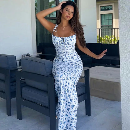 Women Elegant Floral Beach Vacation Long Summer Dress