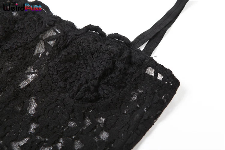 Lace See Through Black Women Maxi Dress