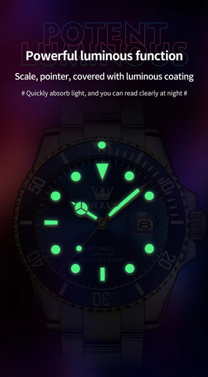 OLEVS 6650 Men Watch Classic Original Automatic Mechanical Watch For Man Zircon Scale  Waterproof Luminous Stainless Steel Reloj
