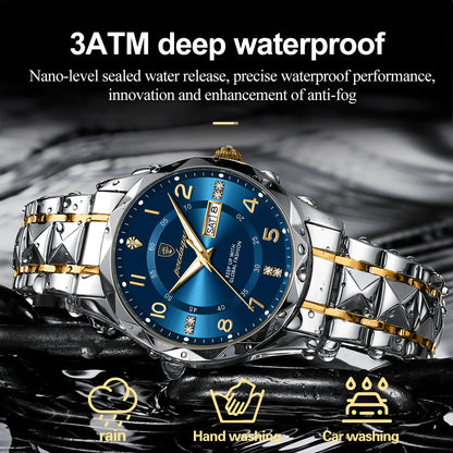 POEDAGAR Luxury Business Men's Wristwatch Stainless Steel Date Week Man Watch Waterproof Luminous Fashion Quartz Watches For Men