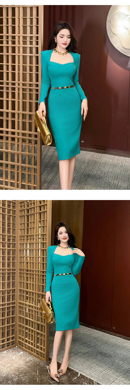 French Elegant Dress for Women High Quality Celebrity Long Sleeve Bodycon Robe Female Party Business OL Vestidos Banquet Clothes