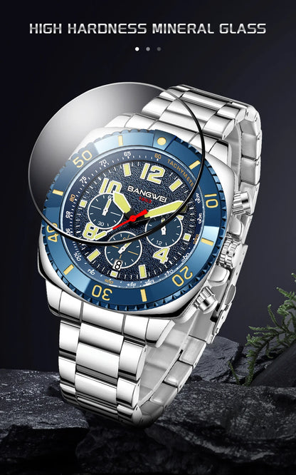 BANGWEI 2025 Luxury Watches Men Fashion Sports Quartz Wristwatches 30M Waterproof Luminous Chronograph Mens Watch Reloj Hombre