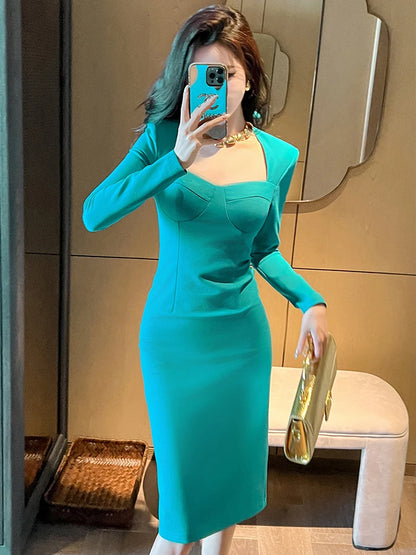 French Elegant Dress for Women High Quality Celebrity Long Sleeve Bodycon Robe Female Party Business OL Vestidos Banquet Clothes