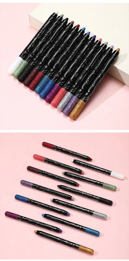 12 Colors Long-lasting Glitter Eyeshadow Pencil Pigment Blue Brown Black Eyeliner Pen Women Fashion Shimmer Eye Shadow Makeup