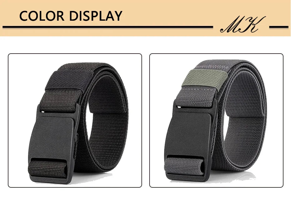 Maikun Large Size Fabric Men's Belt Work No Hole Nylon Webbing Plastic Buckle Belt Military Nylon Blend Web Belt