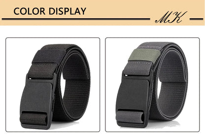 Maikun Large Size Fabric Men's Belt Work No Hole Nylon Webbing Plastic Buckle Belt Military Nylon Blend Web Belt