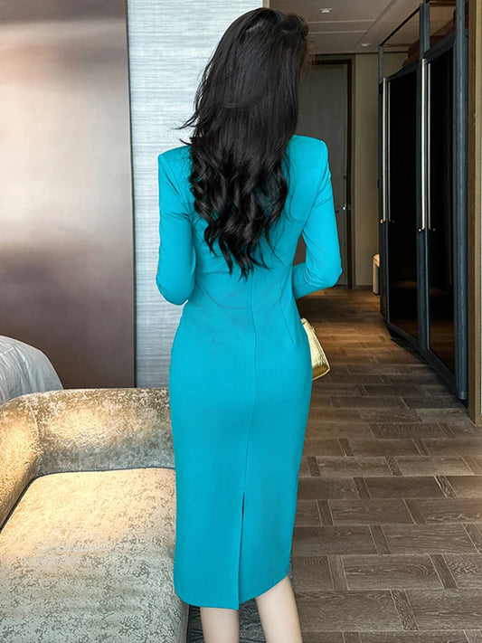 French Elegant Dress for Women High Quality Celebrity Long Sleeve Bodycon Robe Female Party Business OL Vestidos Banquet Clothes