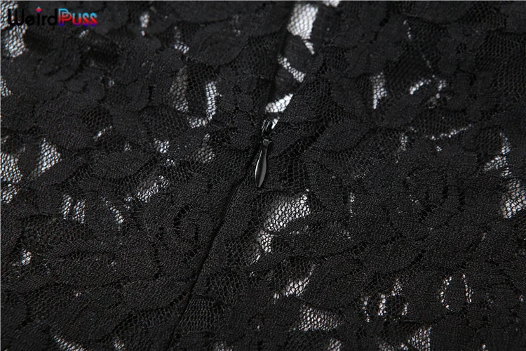 Lace See Through Black Women Maxi Dress