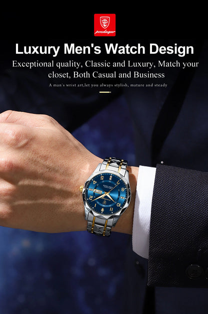 POEDAGAR Luxury Business Men's Wristwatch Stainless Steel Date Week Man Watch Waterproof Luminous Fashion Quartz Watches For Men