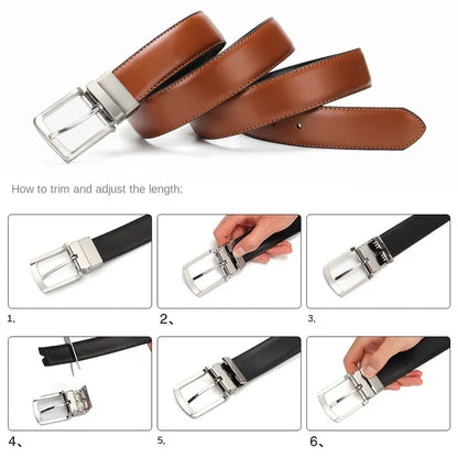 Real Genuine Leather Rotating Alloy Pin Buckle Belt for Men Unisex High Quality Cowskin Leather Cowboy Jeans Double-sided Belts