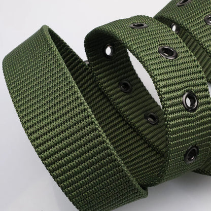 New Porous Pin Buckle Canvas Belts Men's Fashion Versatile Belt Student Youth Military Training Extended Denim Designer Belt