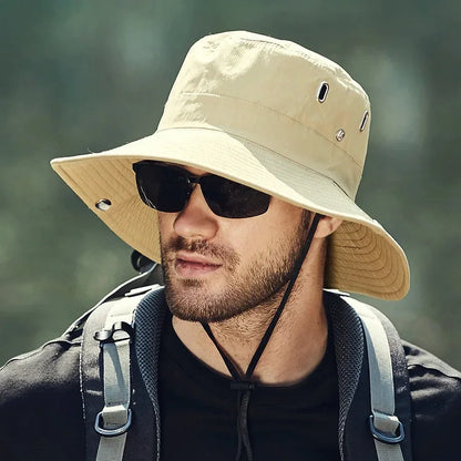 new Men's Wide Brim Sun Hat - Waterproof UV Protection Safari Bucket Hat for Fishing Hiking Climbing Summer Outdoor Oversized