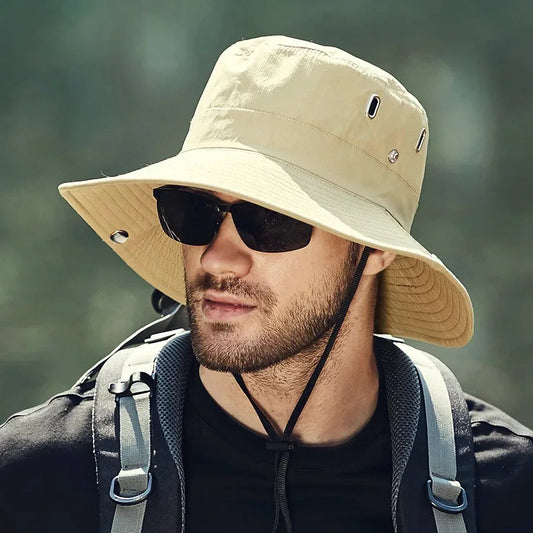 new Men's Wide Brim Sun Hat - Waterproof UV Protection Safari Bucket Hat for Fishing Hiking Climbing Summer Outdoor Oversized
