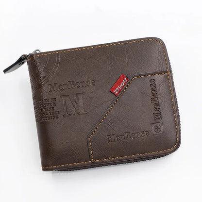 Men's Wallet Made of PU Wax Oil Skin Purse for Men Coin Purse Short Male Card Holder Wallets Zipper Around Money Coin Purse