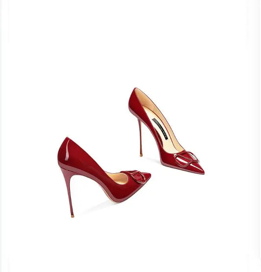 Women's Leather High Heels, Luxurious and Elegant Shoes, Shallow Mouth, Fashionable, Wedding