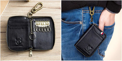 BULLCAPTAIN Genuine Leather Men's Key Card Bag High-quality Multi-function Key Box Car Key Chain Wallet Mini Card Bag Key Clip